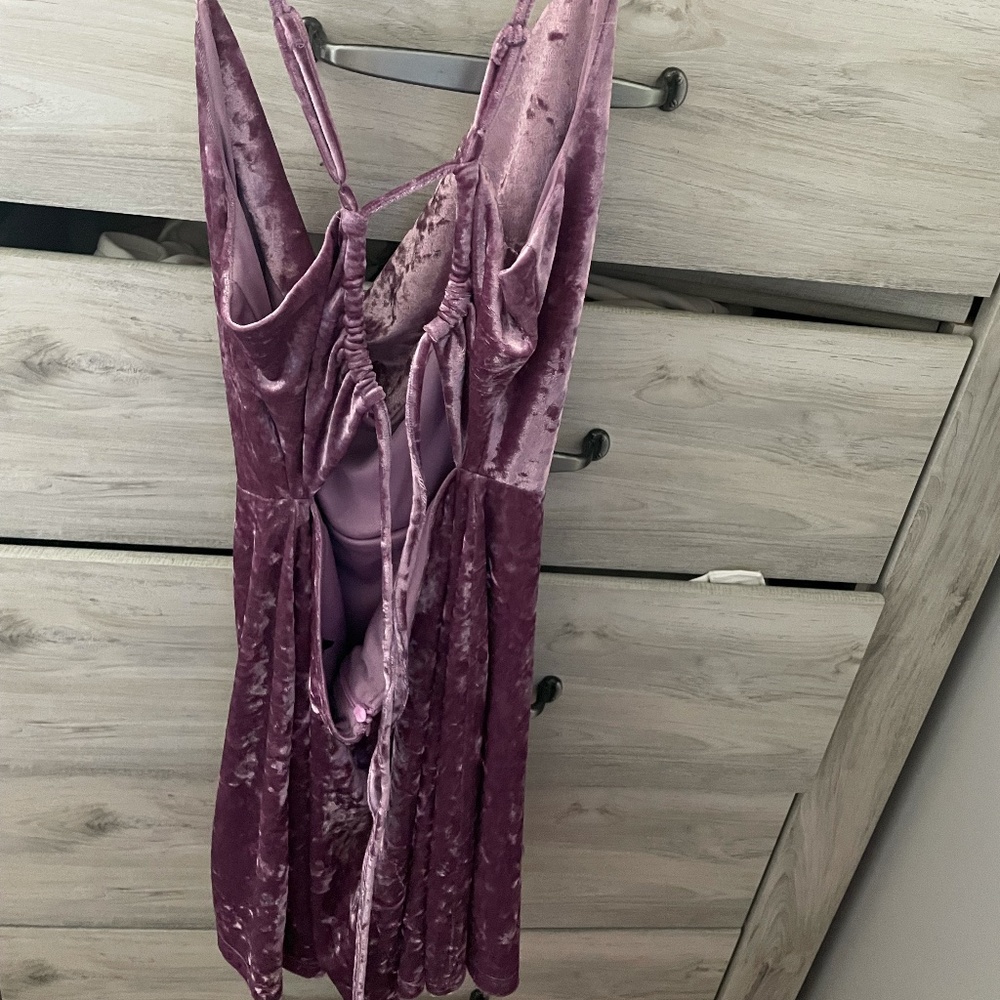Velvet pink/purple dress with open back and tie.
